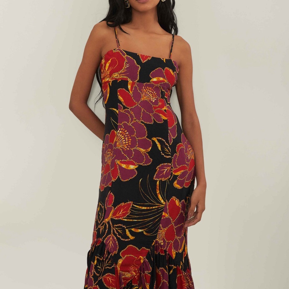 FARM Rio Black and Red Floral Maxi Sundress